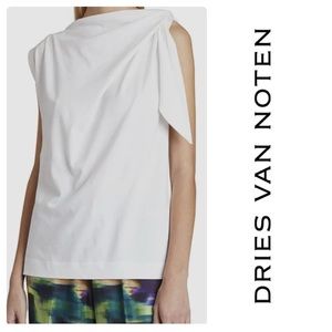 Dries Van Noten White Shoulder Knotted Top Blouse